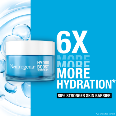 Neutrogena Hydro Boost water gel 6x more hydration and 80% stronger skin barrier.